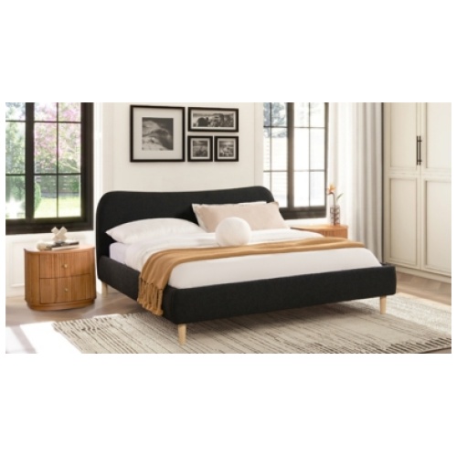 Jennifer Taylor Home Roman King Upholstered Platform Bed with Curved Headboard, Ebony Black