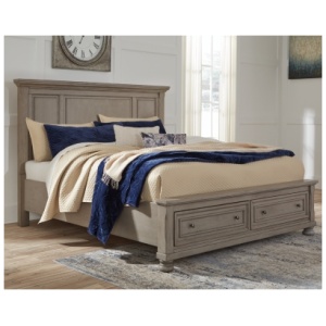 Lettner Queen Panel Bed with 2 Storage Drawers, Light Gray