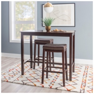 Linon Claridge Bar Height Dining Table and 2 Bar Stools Set, Brown