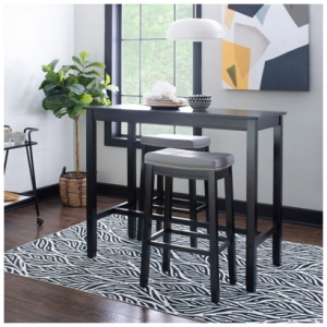 Linon Claridge Bar Height Dining Table and 2 Bar Stools Set, Gray