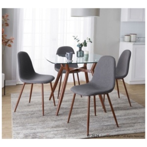 LumiSource Clara Pebble Square Dining Table and 4 Chairs, Charcoal