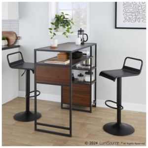 LumiSource Display Emery Counter Height Dining Table with Storage Space and 2 Bar Stools, Black