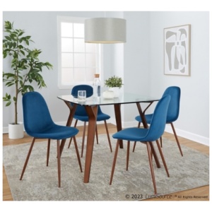 LumiSource Folia Pebble Square Dining Table and 4 Chairs, Royal Blue