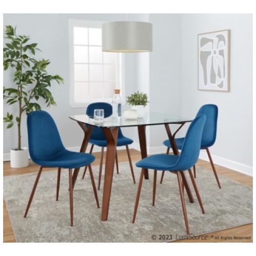 LumiSource Folia Pebble Square Dining Table and 4 Chairs, Royal Blue
