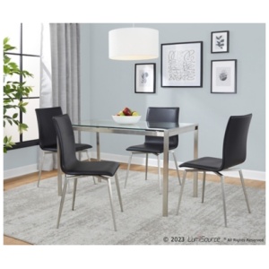 LumiSource Fuji Mason Dining Table and 4 Swivel Chairs, Black