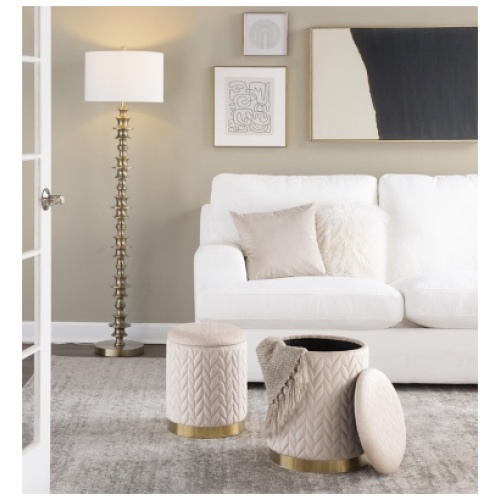 LumiSource Marla Quilted Ottoman Set, Cream