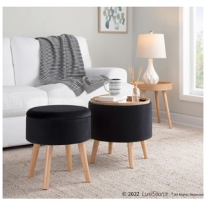 LumiSource Tray Storage Ottoman Set, Black