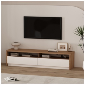 Manhattan Comfort Duncan 70" TV Stand, Maple/Off White