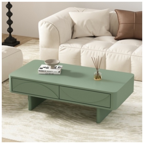 Manhattan Comfort Ella 2 Drawer Coffee Table, Sage Green