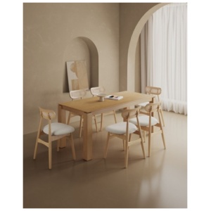 Manhattan Comfort Rockaway and Colbert Dining Table and 6 Chairs, Natural/Oatmeal