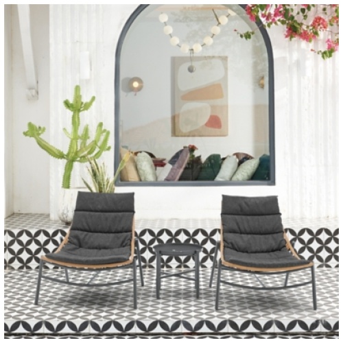 Manhattan Comfort Sunset Outdoor Chairs And End Table (Set Of 3), Gray