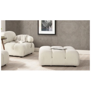 Marcel Bubble Boucle Modular Cocktail Ottoman, Ivory White