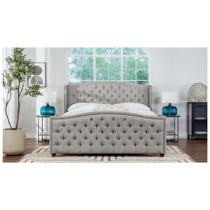 Marcella Upholstered Shelter Wingback Panel Bed, Silver Gray