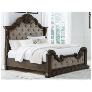 Maylee Queen Upholstered Bed, Dark Brown