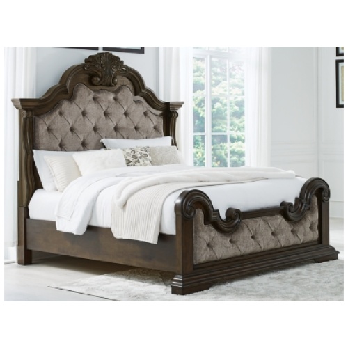 Maylee Queen Upholstered Bed, Dark Brown