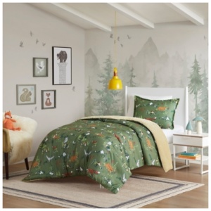 Mi Zone Kids Animals Plush Reversible Full/Queen Comforter Set, Green