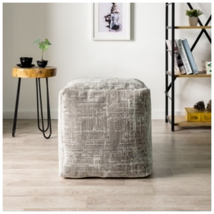 Milano Distressed Geometric Pouf, Gray