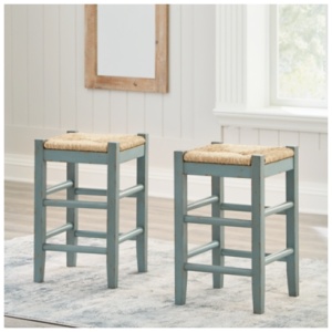 Mirimyn Counter Height Backless Bar Stool with Woven Seat, Teal