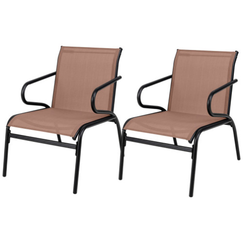 Modern Patio Chairs Set of 2 with Breathable Fabric for Porch-Coffee