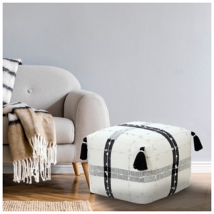 Monarch Striped Pouf, Black