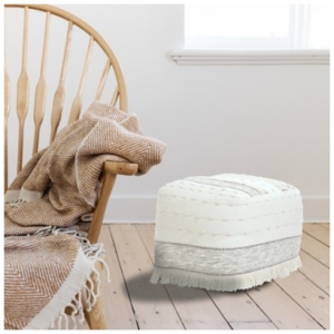 Monarch Striped Pouf, Cream