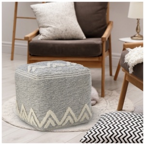 Morningside Geometric Pouf, Gray