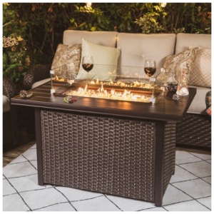 Nuu Garden Outdoor Fire Pit Table with Glass Wind Guard, Brown