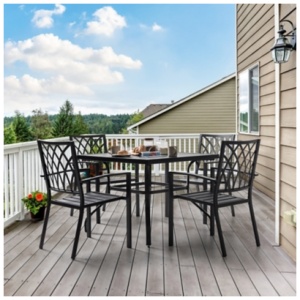 Nuu Garden Outdoor Square Dining Table and 4 Chairs, Black