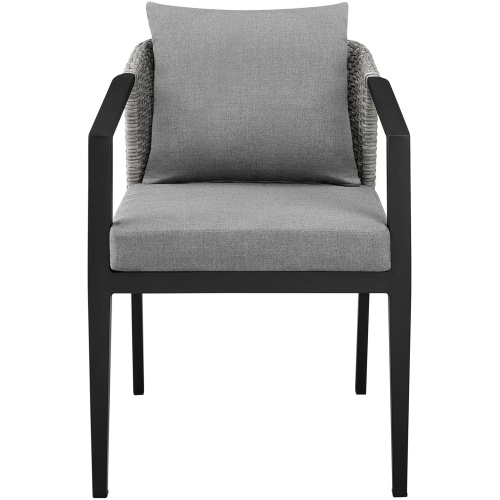 Palma Outdoor Patio Dining Chairs in Aluminum and Wicker with Gray Cushions - Set of 2