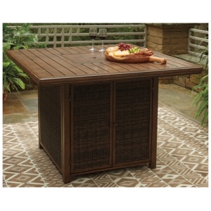 Paradise Trail Outdoor Bar Table with Fire Pit , Medium Brown