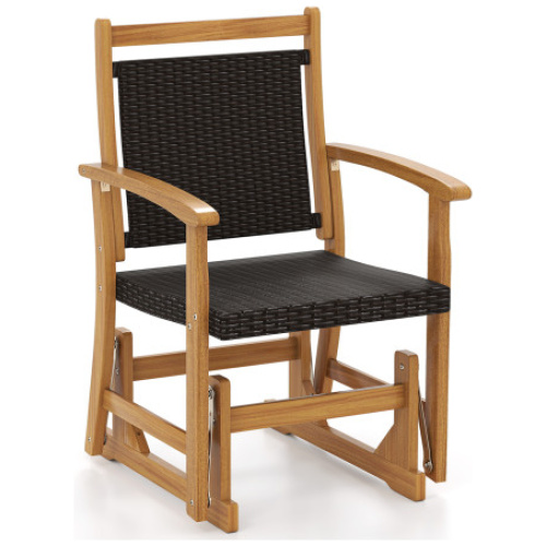 Patio Rattan Glider Chair with Acacia Wood Frame and Wicker Seat Back