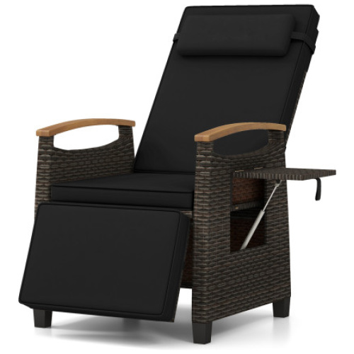 Patio Wicker Recliner Chair with Adjustable Backrest and Footrest-Black