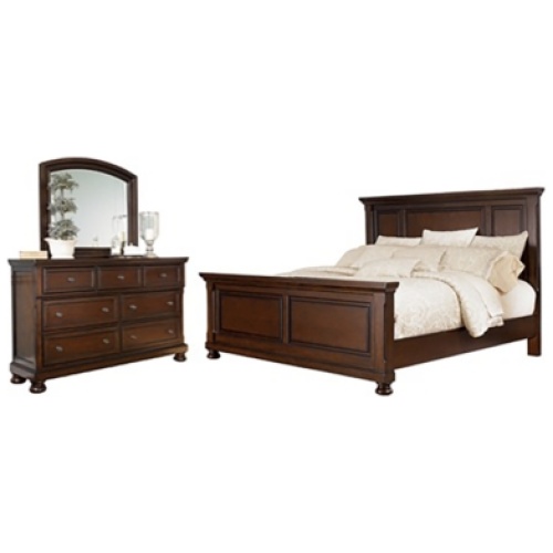 Porter King Panel Bed with Mirrored Dresser, Rustic Brown