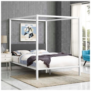 Raina Canopy Bed, White/Gray