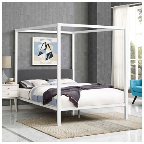 Raina Canopy Bed, White/Gray