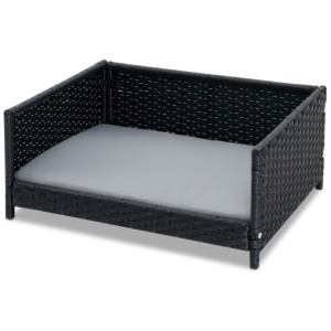 Rattan Dog Bed with Waterproof Soft Cushion for Medium Small Dogs Cats-Gray