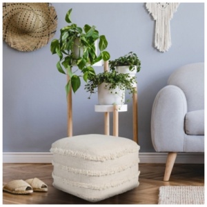 Revelation Striped Pouf, Cream