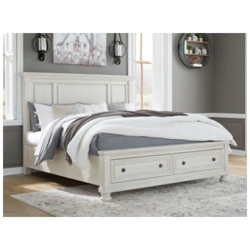Robbinsdale Queen Panel Bed with 2 Storage Drawers, Antique White