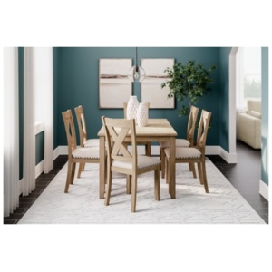 Sanbriar Dining Table and 6 Chairs Set, Light Brown