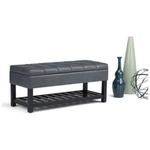 Saxon Rectangle Storage Ottoman Bench, Stone Gray
