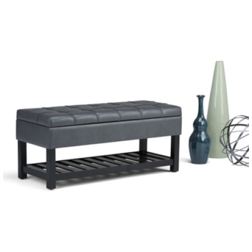 Saxon Rectangle Storage Ottoman Bench, Stone Gray