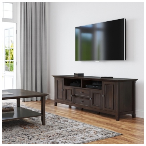 Simpli Home Amherst 72" TV Media Stand, Brunette Brown