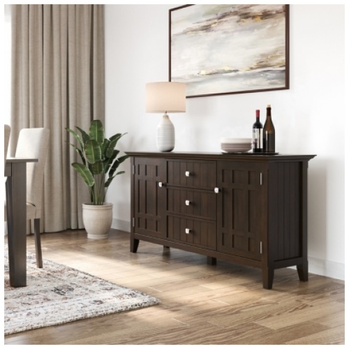 Simpli Home Bedford Sideboard Buffet, Dark Tobacco Brown