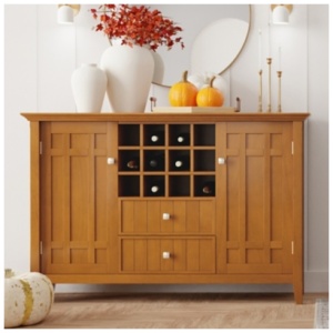 Simpli Home Bedford Sideboard Buffet, Light Golden Brown