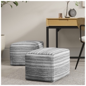 Simpli Home Carina Pouf, Black/White