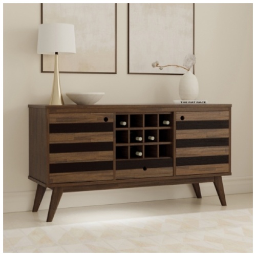 Simpli Home Clarkson Sideboard with Wine Storage, Rustic Natural Aged Brown