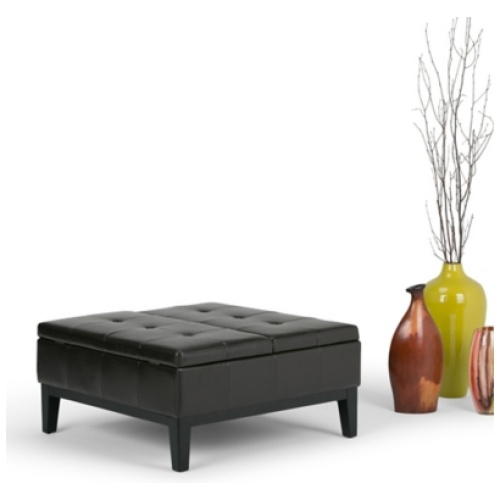 Simpli Home Coffee Table Storage Ottoman, Dark Chocolate
