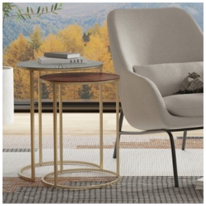 Simpli Home Drake 2 Piece Nesting End Table, Antique Nickel/Copper