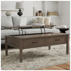 Simpli Home Ela Lift Top Coffee Table, Smoky Brown