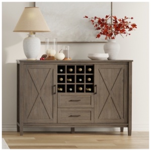 Simpli Home Ela Sideboard with Wine Storage, Smoky Brown